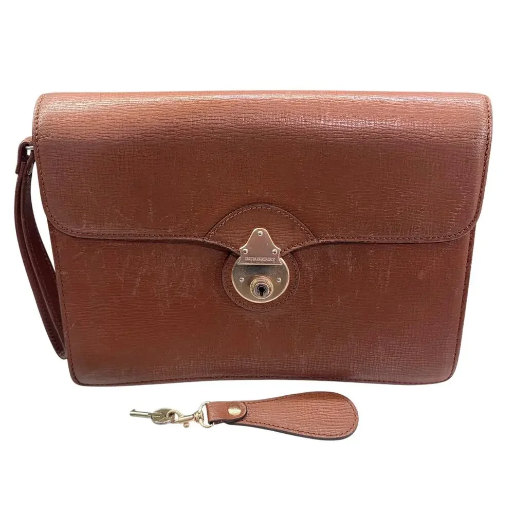 Vintage Burberry Brown Leather Clutch-Style Briefcase – Push Lock w/ Key